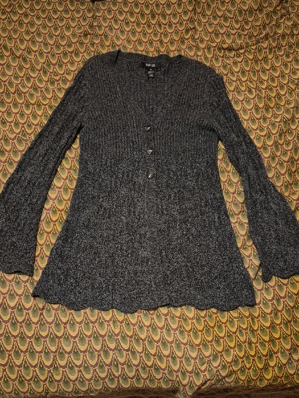 Style & Co. Petite Black and Gray Ribbed Knit Cardigan